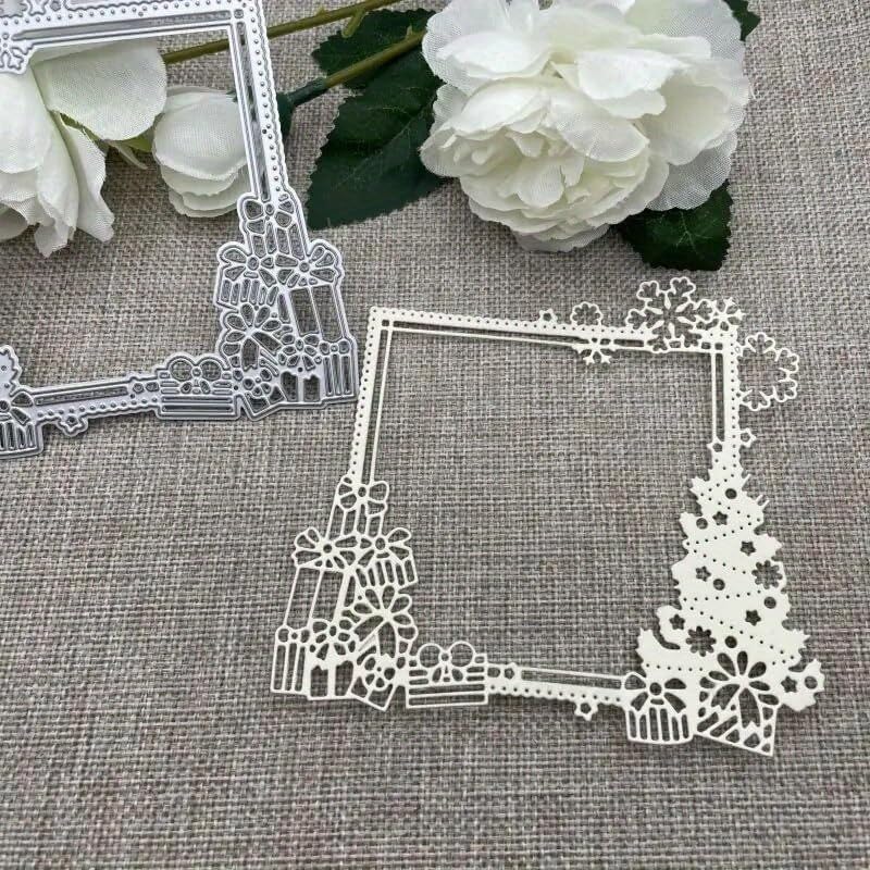 Lapoo Metal Cutting Die for Scrapbooking, 3D Backgrounds Frame New Cutting Dies DIY Album Card Making Decor Paper Metal Die Cuts Party Wedding Decorations (Christmas Gift Frame 5.4 x 5.1 in) - Image 1